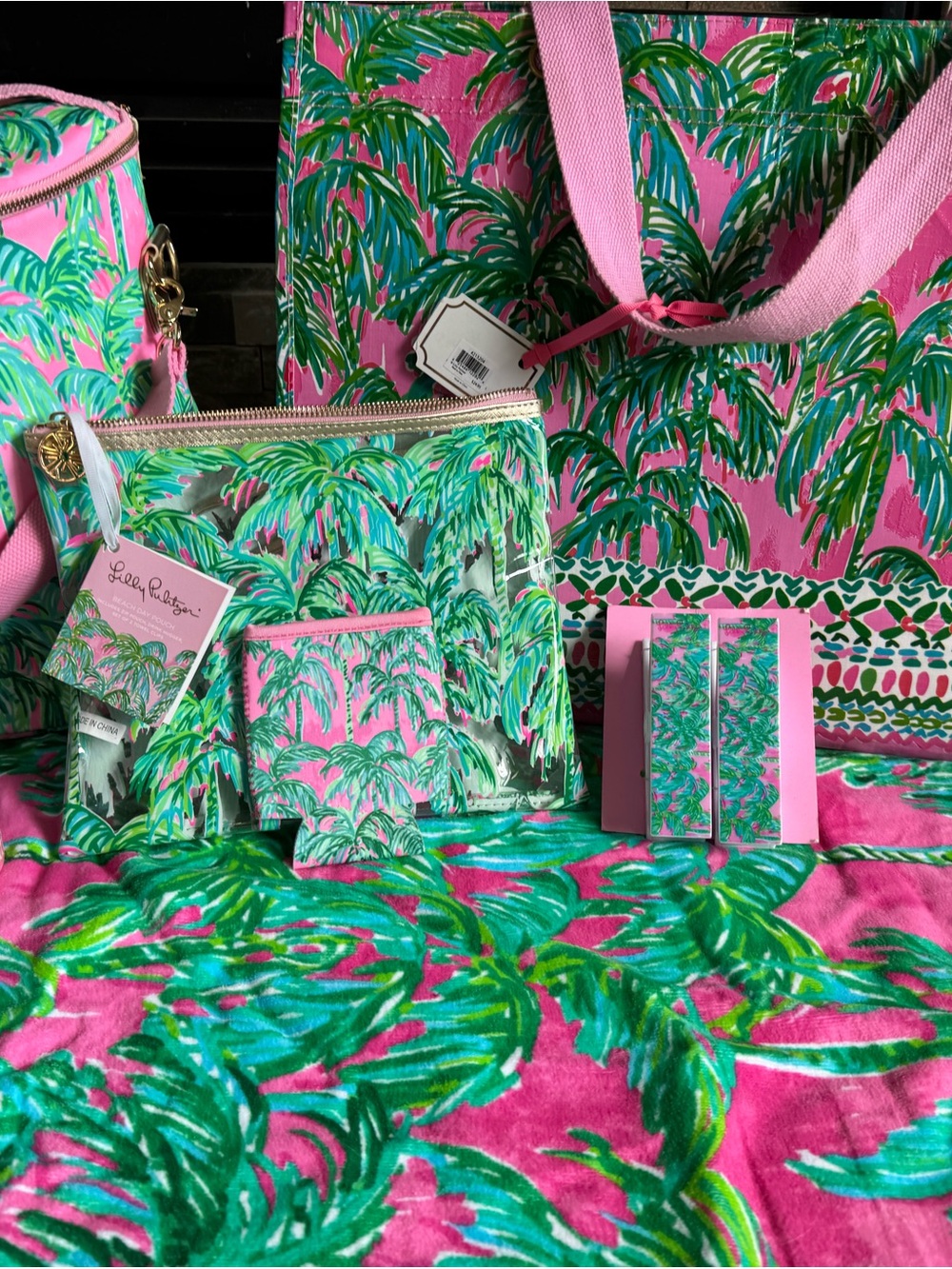 Lilly Pulitzer Pink and Green Palm-Print Party Set